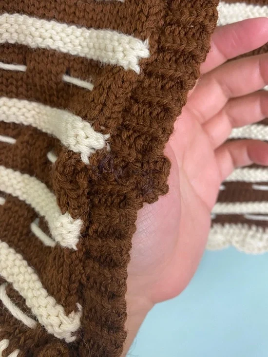 Mandinga Moka Cardigan Brown Cream Wool Small FLAWED FLAWED - Picture 6 of 9